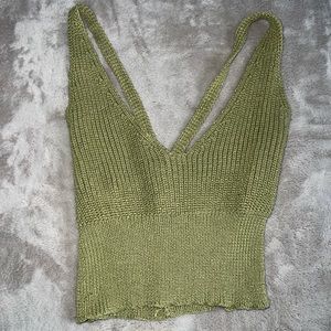 4 for $10 Bundle! // SHEIN Cropped Green Knit V-Neck Shirt